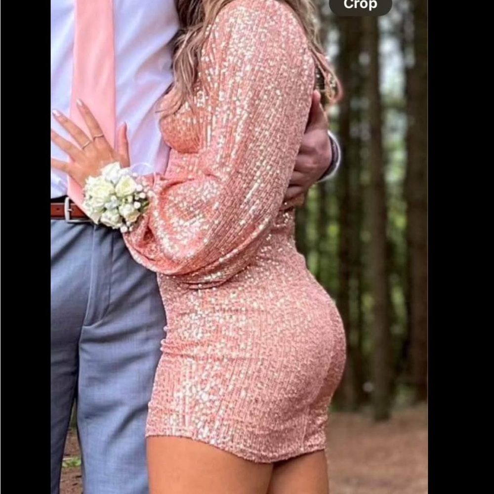 Sequin Long Sleeve Dress - Pink